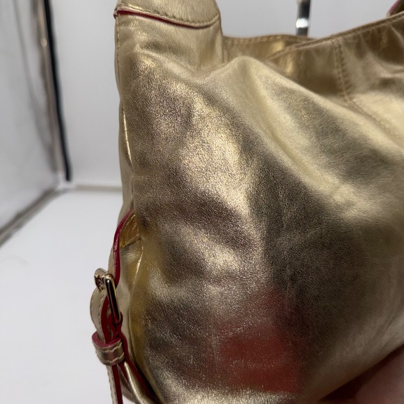 Dooney Bourke Gold Metallic Leather Hobo Shoulder Bag Purse - Picture 6 of 15